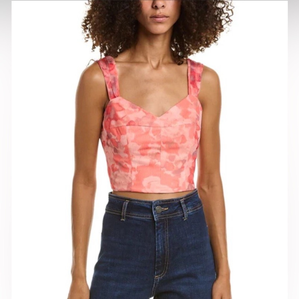 BCBG Max Azria Floral Corset-Style Crop Top Mesh Overlay Pink Blush Size XL